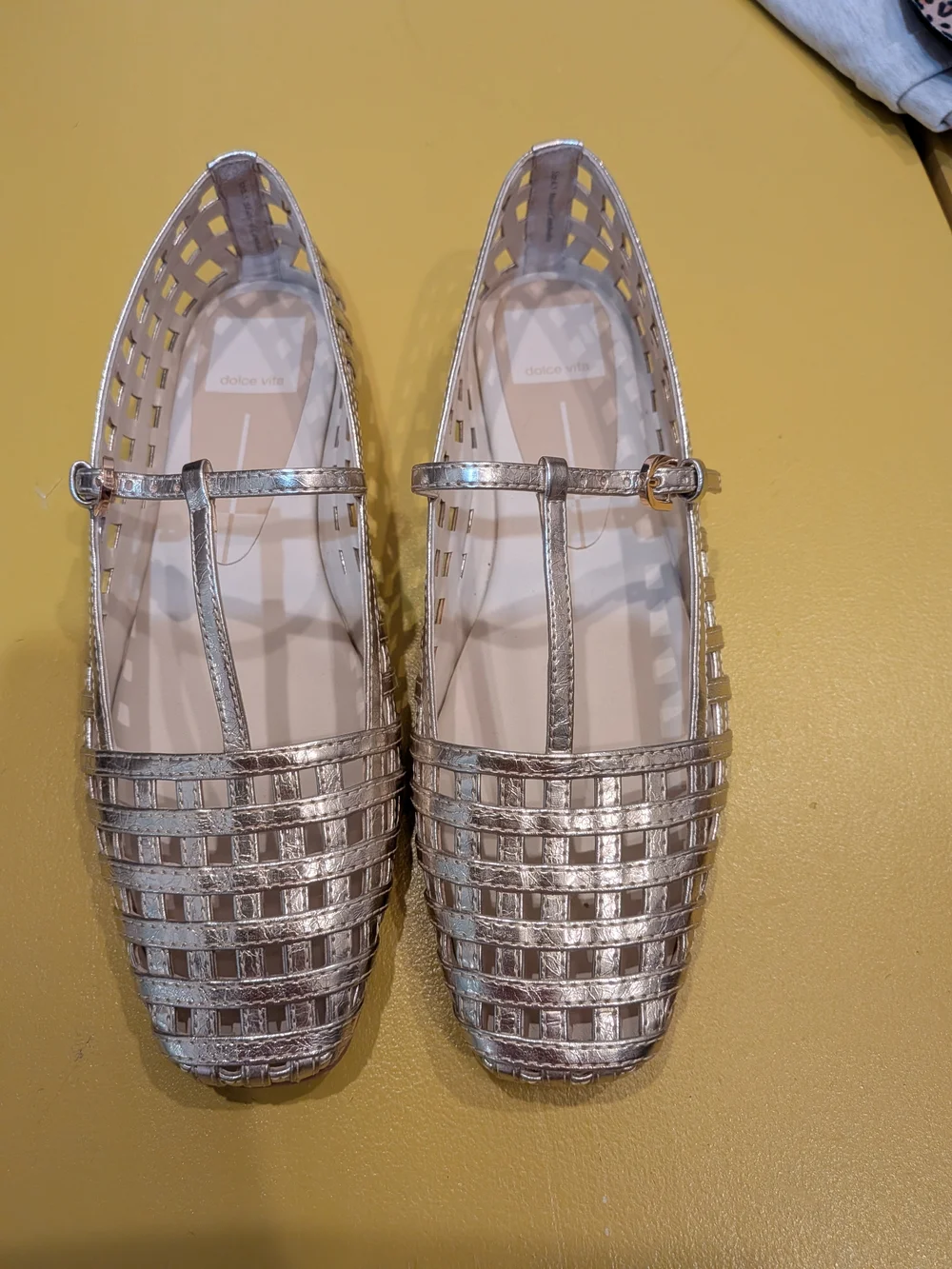 Dolce Vita Silver Woven T-Strap Flats